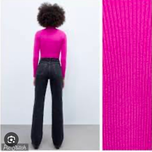 Zara Fuchsia Hot Pink Cropped Mock Neck Sweater - Picture 3 of 9